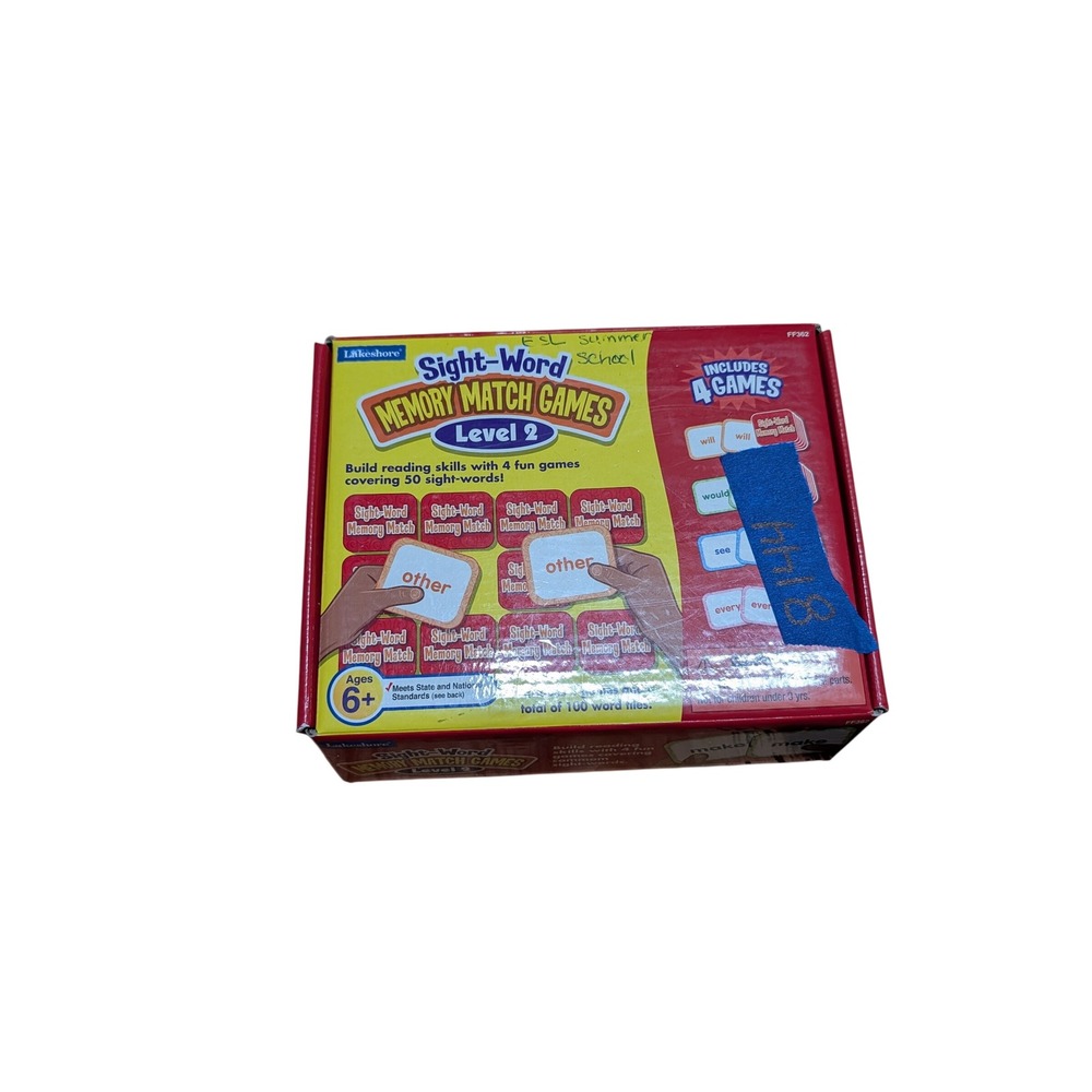 Lakeshore Sight-Word Memory Match Games Level 2 Kids Red Good Educational 4-in-1